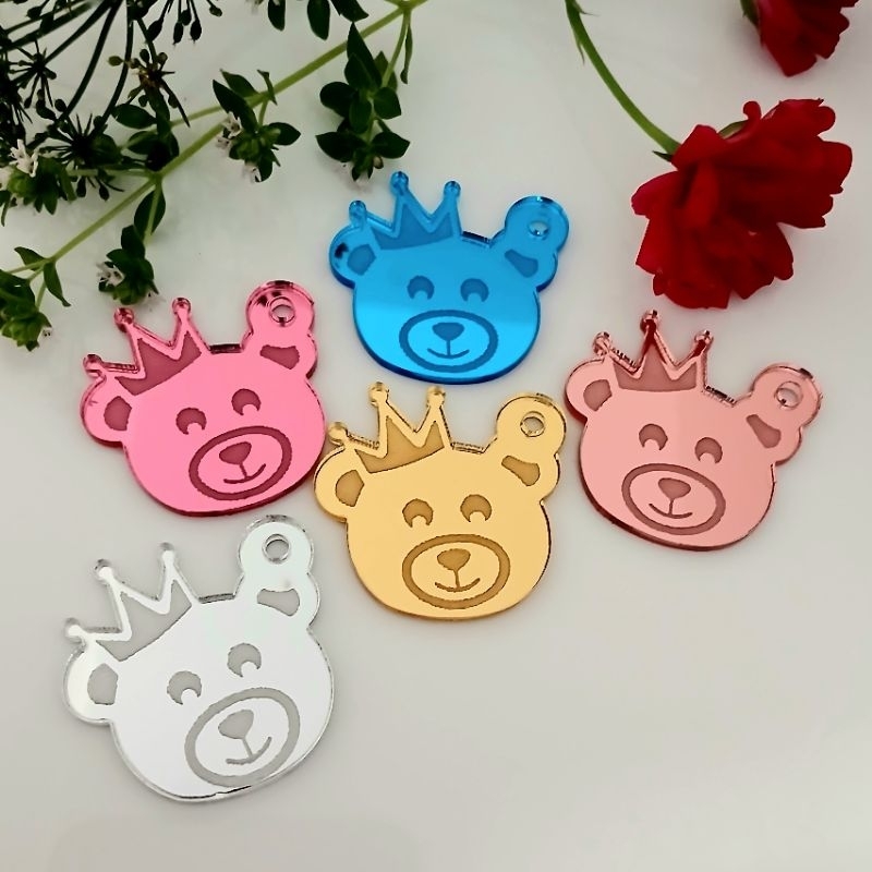 Chaveiro 3cm tag ursinho 30/50/80 unidades personalizado acrilico espelhado lembrancinha decoração