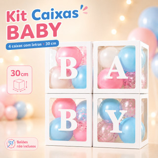 Kit 4 Caixas Decorativas BABY 30x30cm para Chá de Bebê,Decoração de Festa e Revelação