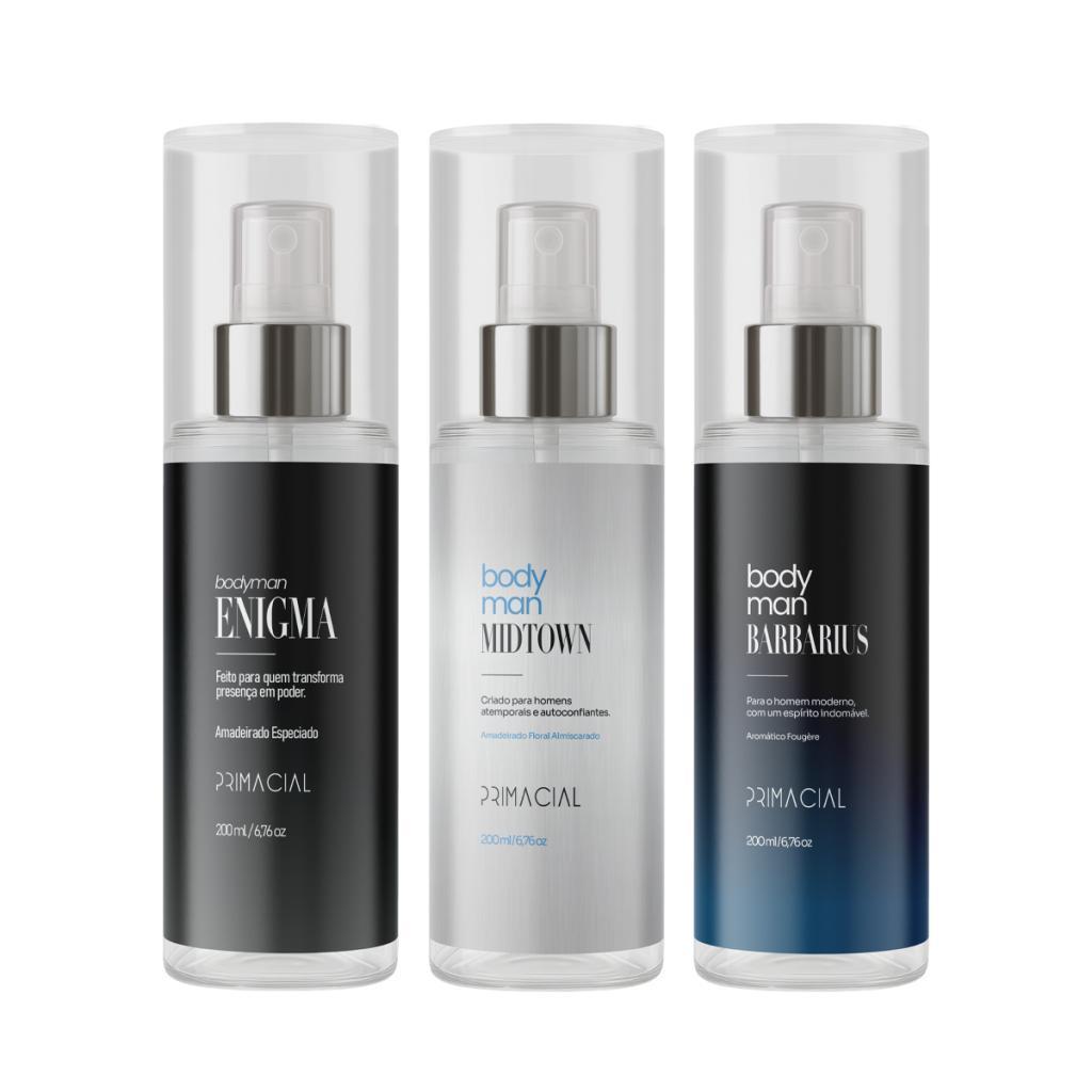 KIT COM 3 BODY SPLASH MASCULINO BARBARIUS + MIDTOWN + ENIGMA 200ML - PRIMACIAL