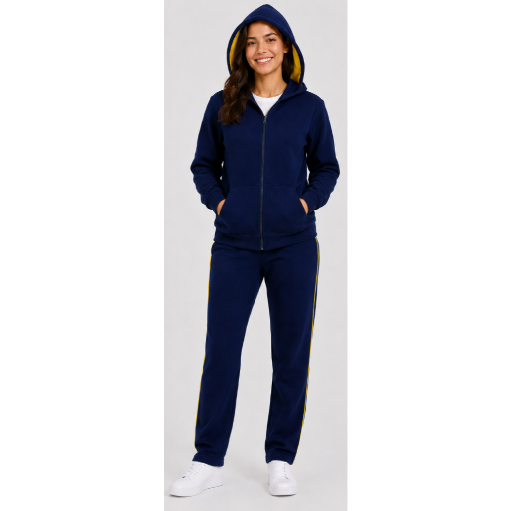 Conjunto Blusa Moletom e calça Helanca Uniforme Escolar Azul Marinho com friso com Sua Arte Logo Diversos Tamanho