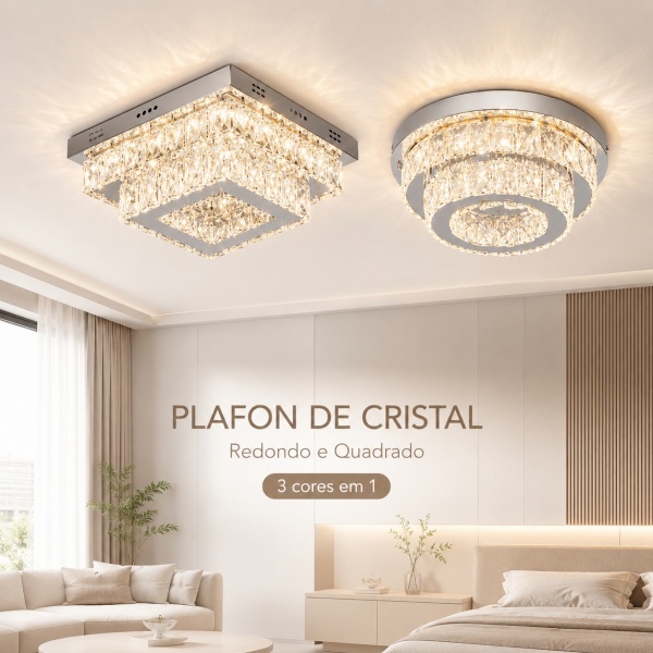 Lustre Cristal Luminária Plafon Cristal Led 3 Cores Em 1 Lustre Sala Mesa Hall Pendente Cristal LED