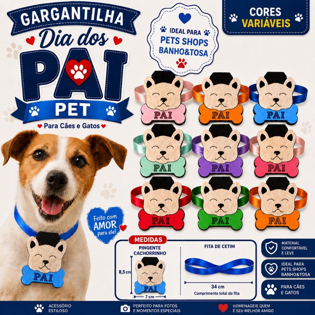 Gargantilha Pet Dia Dos Pais Lacinhos Pet Cachorrinho Cores Variáveis Para Cães E Gatos, Gravata Pet