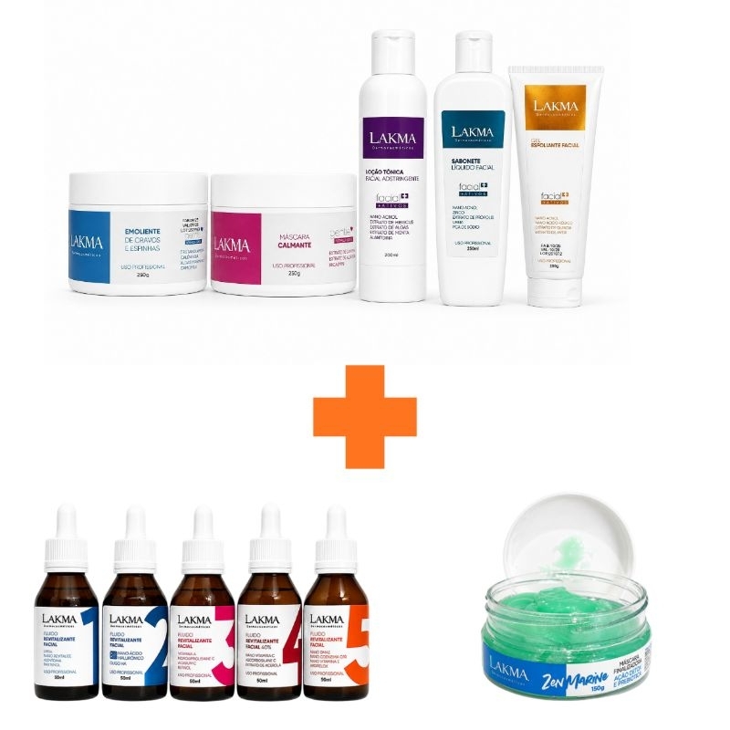 Kit Limpeza de Pele Profunda + Kit Fluidos Revitalizantes Lakma 5 Passos + Máscara Detox Zen Marine 150g