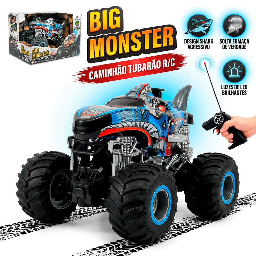 Carrinho Controle Remoto Monster Truck 4x4 Solta Fumaça LED Recarregável Off Roa