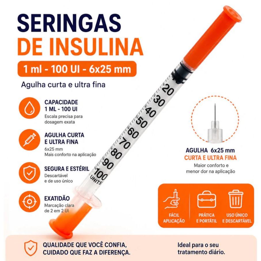 Seringa Insulina com Agulha Ultrafina para Maior Conforto  30G 8x0,30