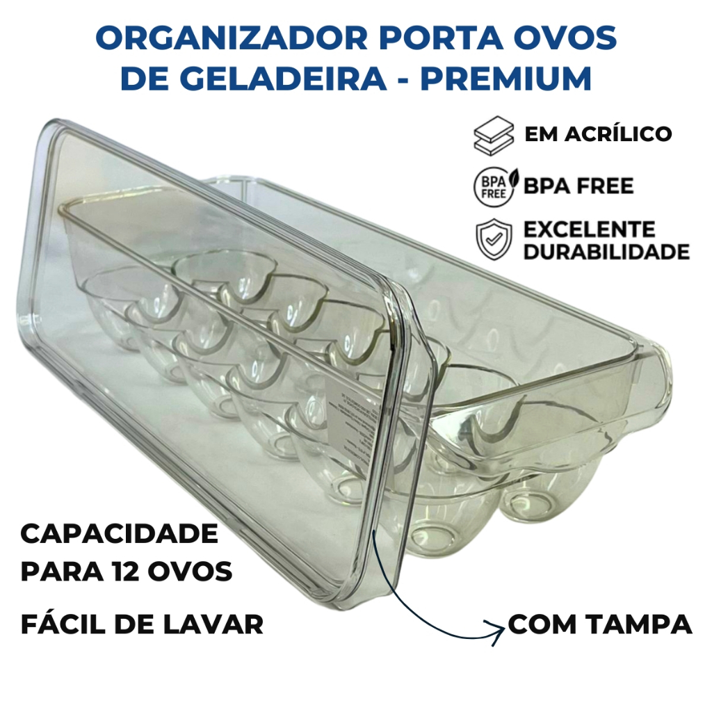 Organizador Porta Ovos Para Geladeira Acrílico Transparente Cozinha Praticidade Promacal