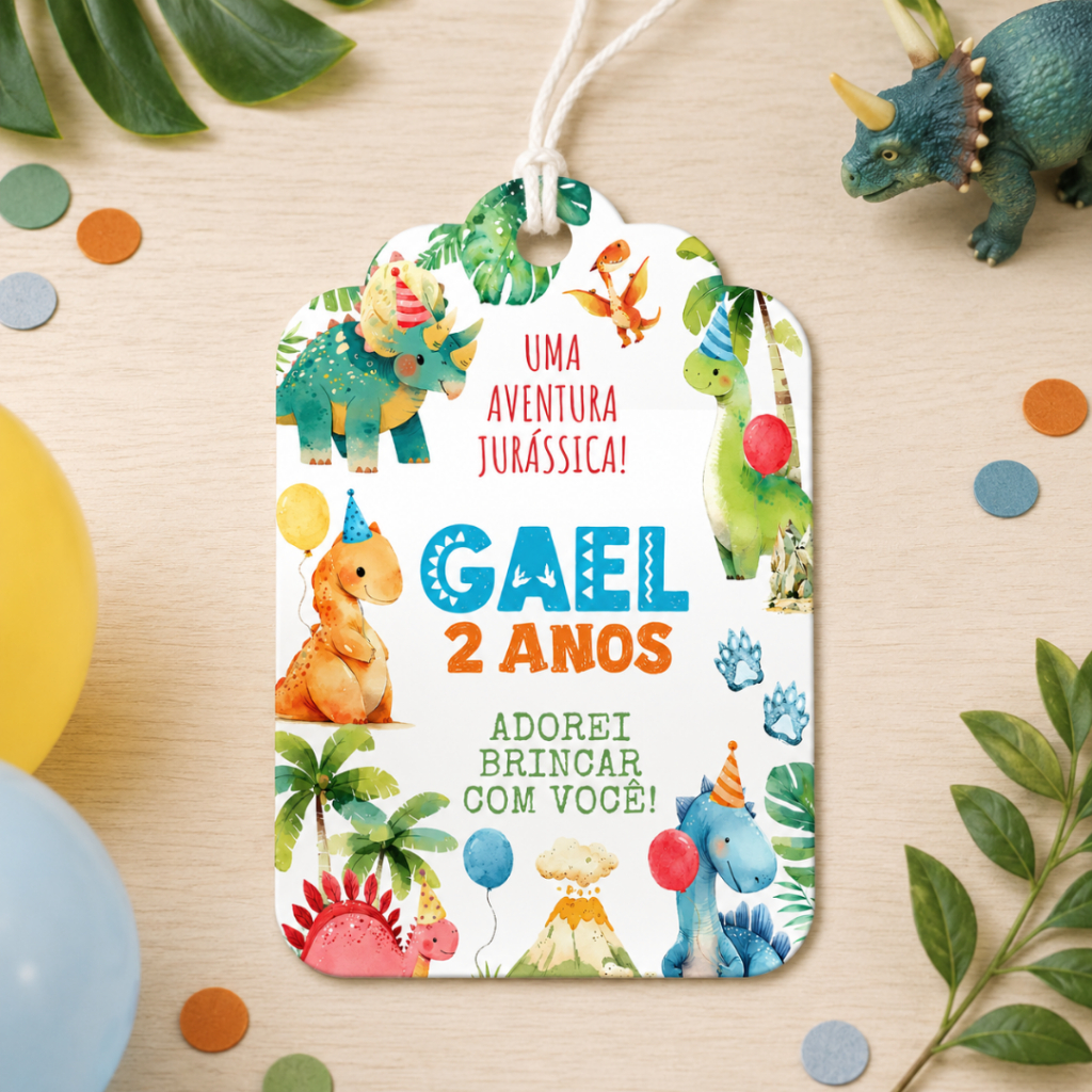 Tag Dinossauro Baby Personalizada Com Nome e Idade Para Lembrancinha de Aniversário Infantil