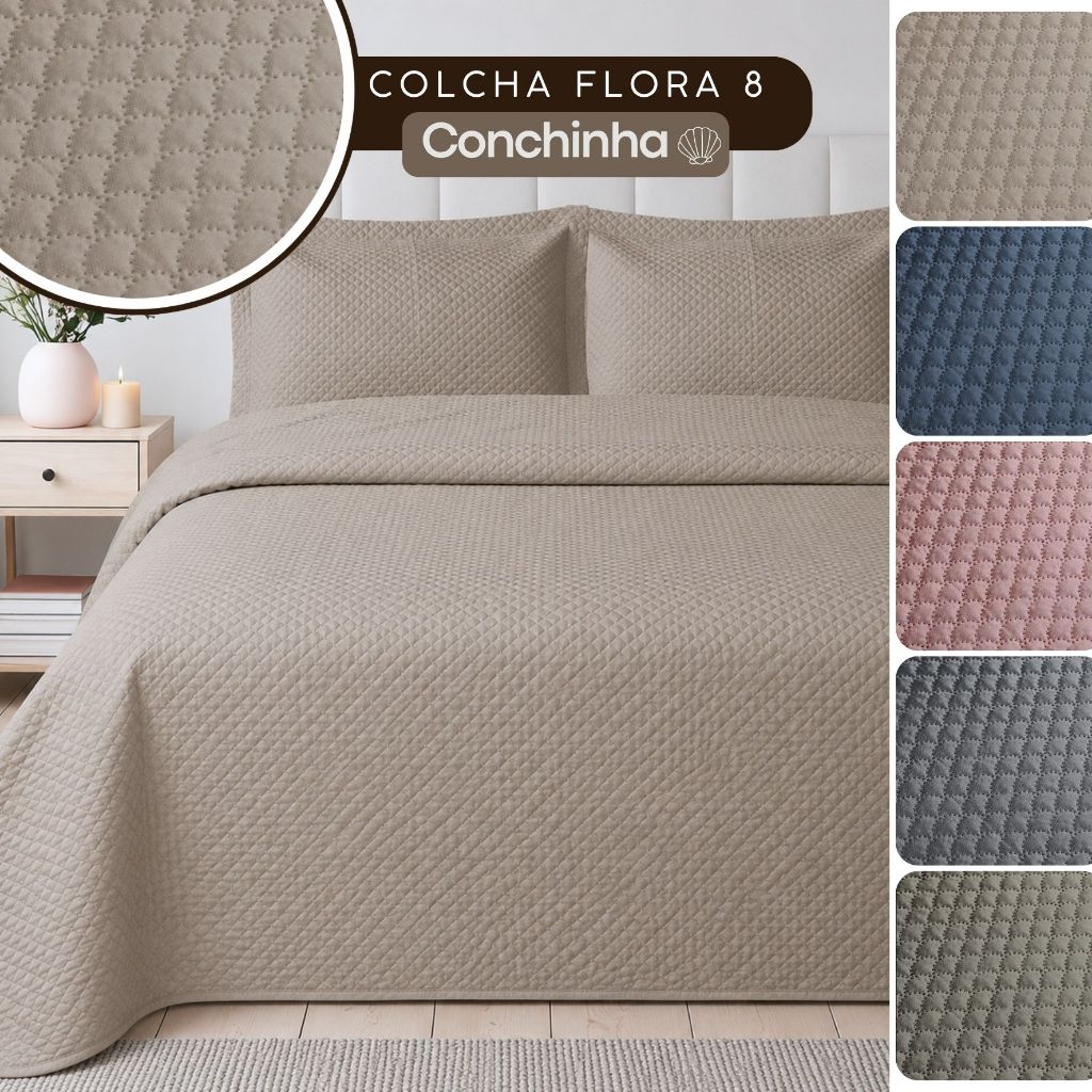 Colcha Cobre Leito Casal Queen King Lisa Kit 3 Peças c/ Porta Travesseiro Matelado Habitat Flora 8