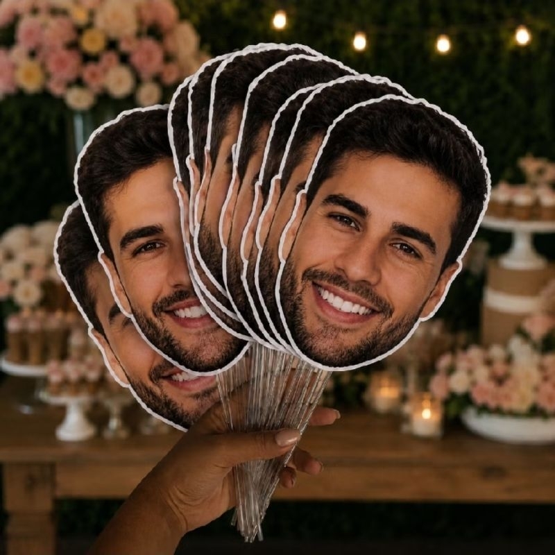 Máscara com Foto Personalizada | Plaquinha com Rosto em Papel | Despedida de Solteiro, Aniversário e Formatura