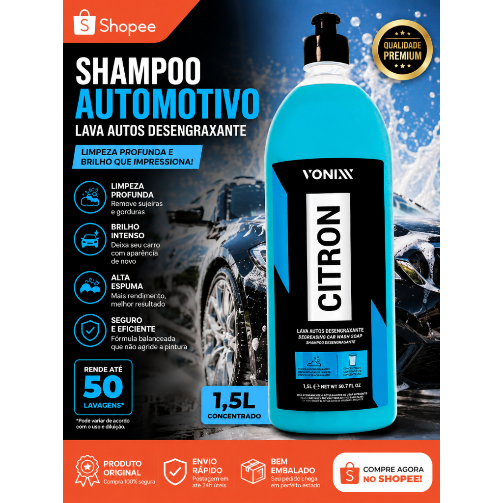Shampoo Desengraxante Citron Vonixx Concentrado 1,5l