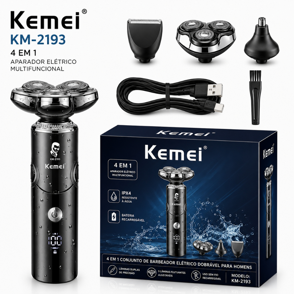 Máquina Kemei 4 em 1 KM-2193 Multifuncional USB Recarregável Sem Fio Bivolt 110/220V