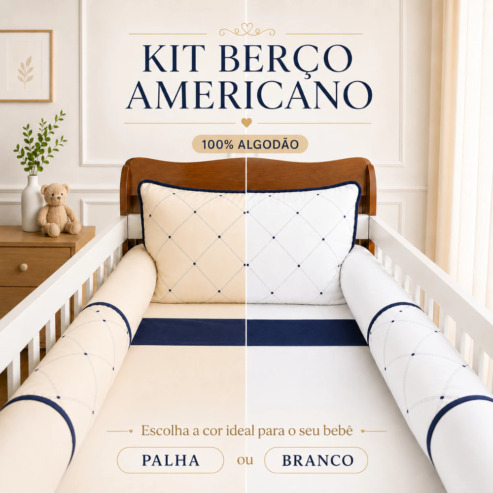 Kit Berço Padrão Americano Menina Menino Veneza Bordado Algodão Com lençol de Elástico Mosquiteiro
