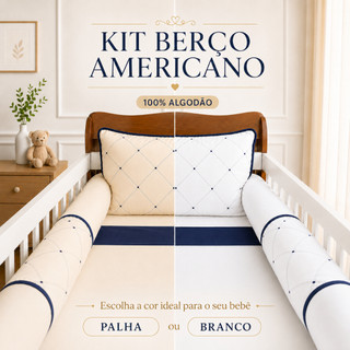 Kit Berço Padrão Americano Menina Menino  Veneza Bordado Algodão Com lençol de Elástico Mosquiteiro