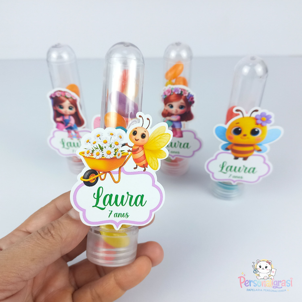 APLIQUE PARA TUBETE JARDIM ENCANTADO PERSONALIZADO LEMBRANCINHA FESTA INFANTIL ANIVERSÁRIO