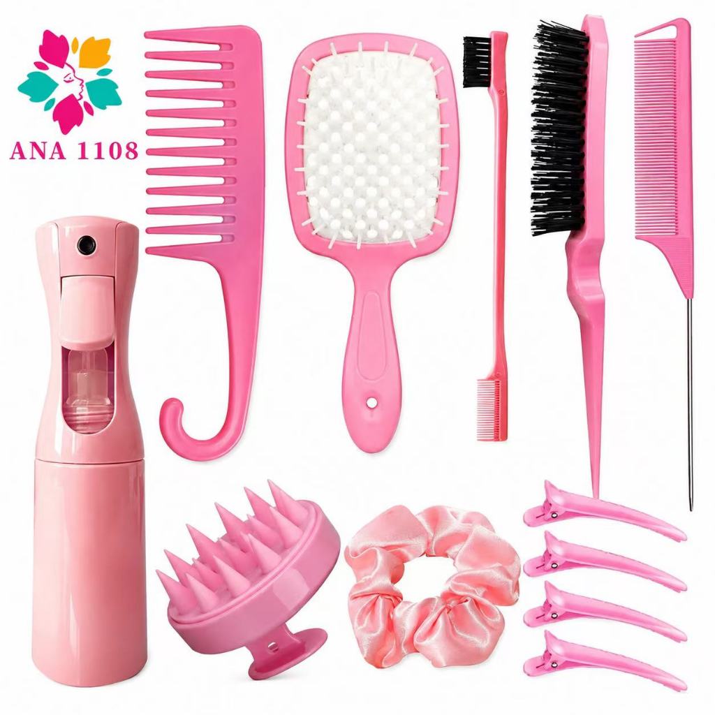 ANA1108 12pcs Escova Cabelo Curling Mouse Cauda Curva Natural Pente Conjunto Ferramenta Salão