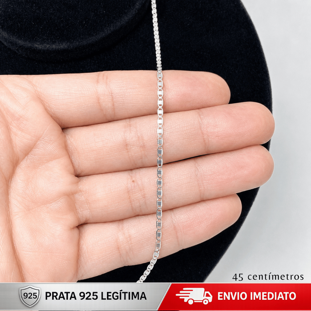 Colar Piastrine Prata 925 Legítima 45cm Corrente Feminina Delicada