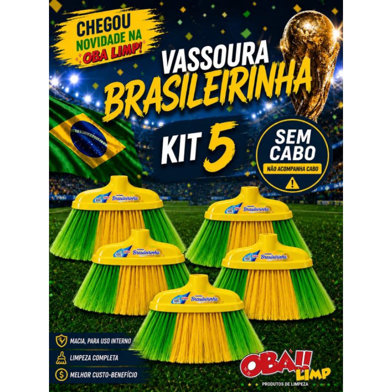 kit 5 Vassouras brasileirinha copa do mundo seleção brasileira verde e amarela