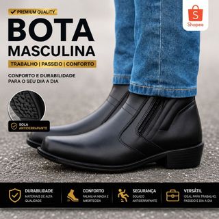 Botina Zíper Masculina Escrete Couro Trabalho Preço de Fábrica ENTREGA IMEDIATA