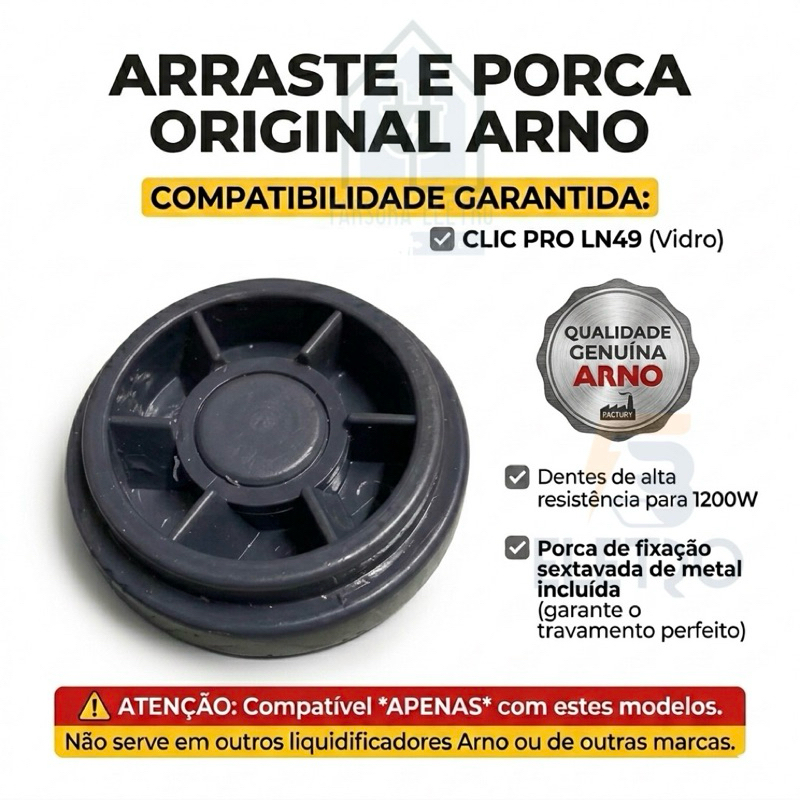 Arraste do Motor Original Genuíno para Liquidificador Arno Clic Pro LN49 ( EIXO GROSSO, NÃO serve LN92 )