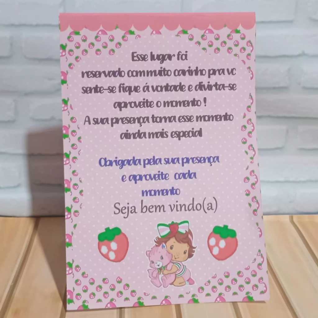 Plaquinha de mesa Personalizada Moranguinho Baby de agradecimento Festa Infantil Aniversario