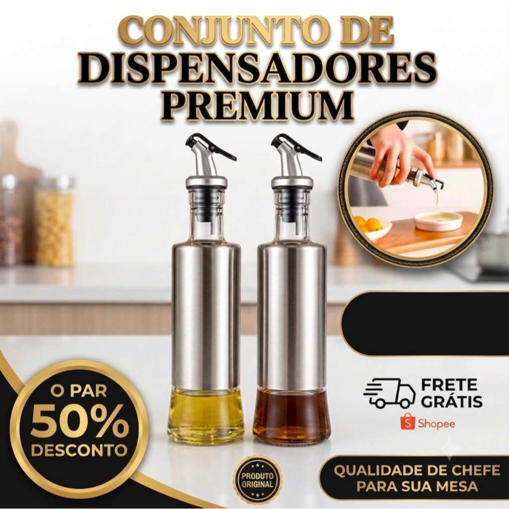 Galheteiro Dosador Azeite Óleo Vinagre 300ml Com Gatilho Culinário Prático aço inox