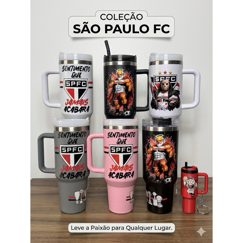 🔴 Garrafa Térmica São Paulo FC + BRINDE Chaveiro Mini Garrafa ⚪⚫