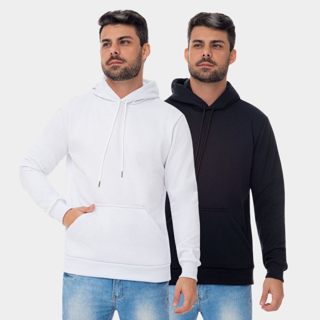 Combo 2 Moleton Moletom Capuz Blusa Frio Lisa Cordão Canguru Macio Inverno Unissex Agasalho Quente