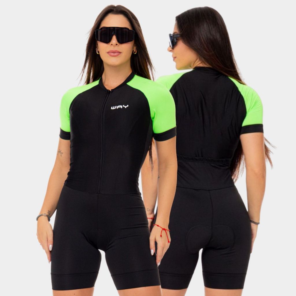 Macaquinho Ciclismo Feminino Macacão Manga Curta Forro Espuma Almofadado Roupa B