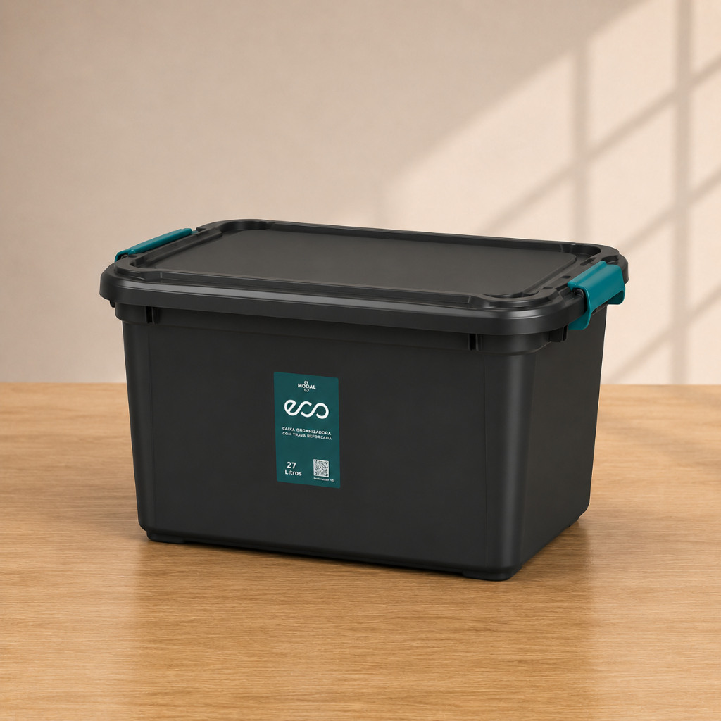 Kit Caixa Organizadora 27 Litros Grande Com Tampa e Travas Cesto Brinquedos e Multiuso Empilhável