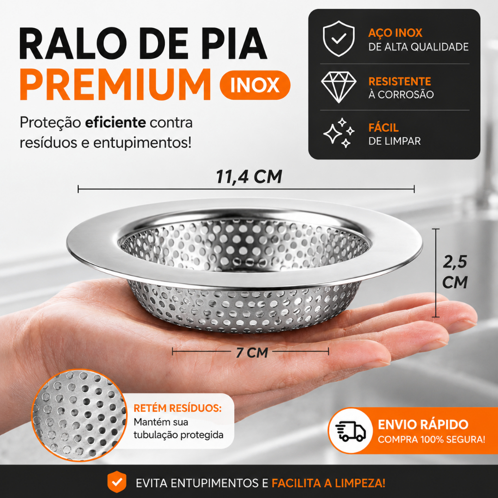 Ralo Pia Cozinha Inox Redondo Tela Protetora Borda 7cm 9cm 11,5cm