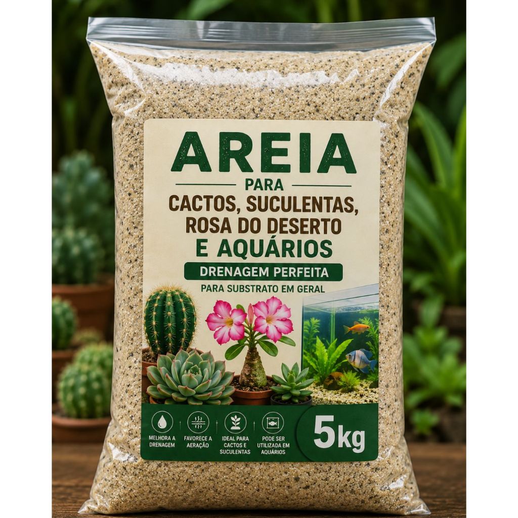 Areia para Cactos, Suculentas e Rosa do Deserto e aquário– 5kg Drenagem Perfeita para substrato em geral