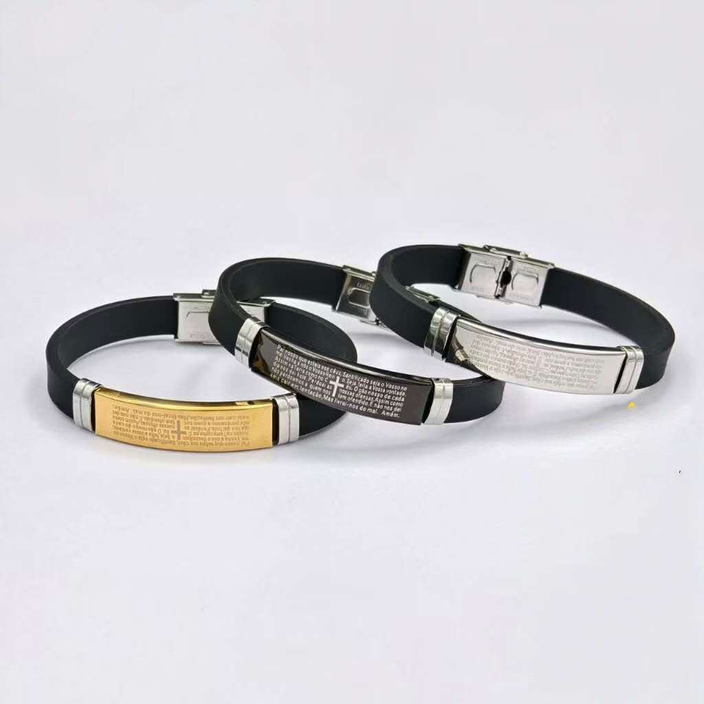Pulseira Masculina Ajustavel Pai Nosso Borracha Resistente Prata/ Dourado