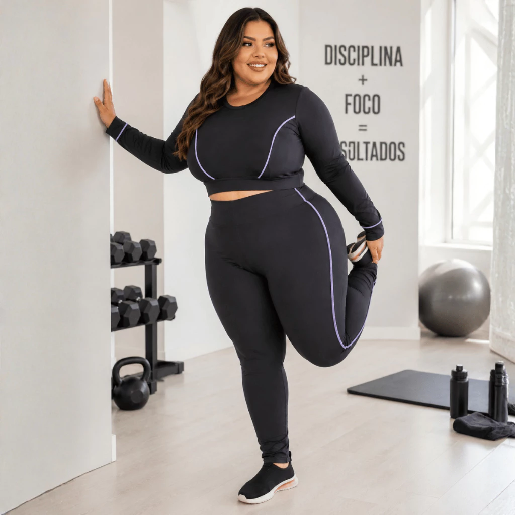 Conjunto Fitness Plus Size Manga Longa Legging Feminina Academia Caminhada Inverno — imagem 1