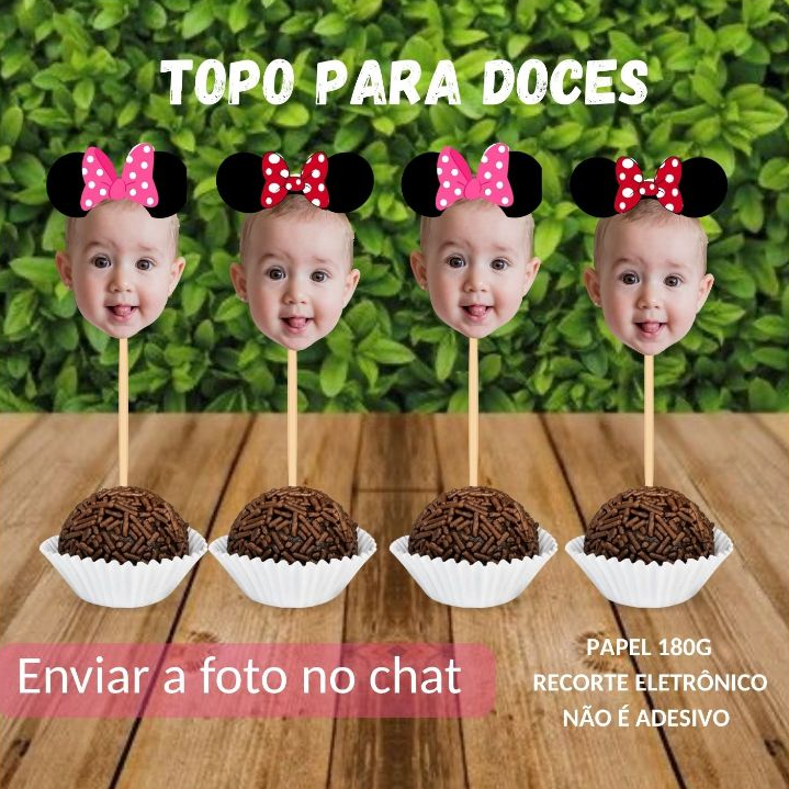 Toppers para Docinhos Minnie - Personalizados com foto - topo para docinho