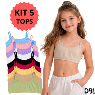Kit 5 Top Infantil Juvenil Teen Menina Algodão Sutia Sem Bojo Alça Ajustavel Básico Usar …