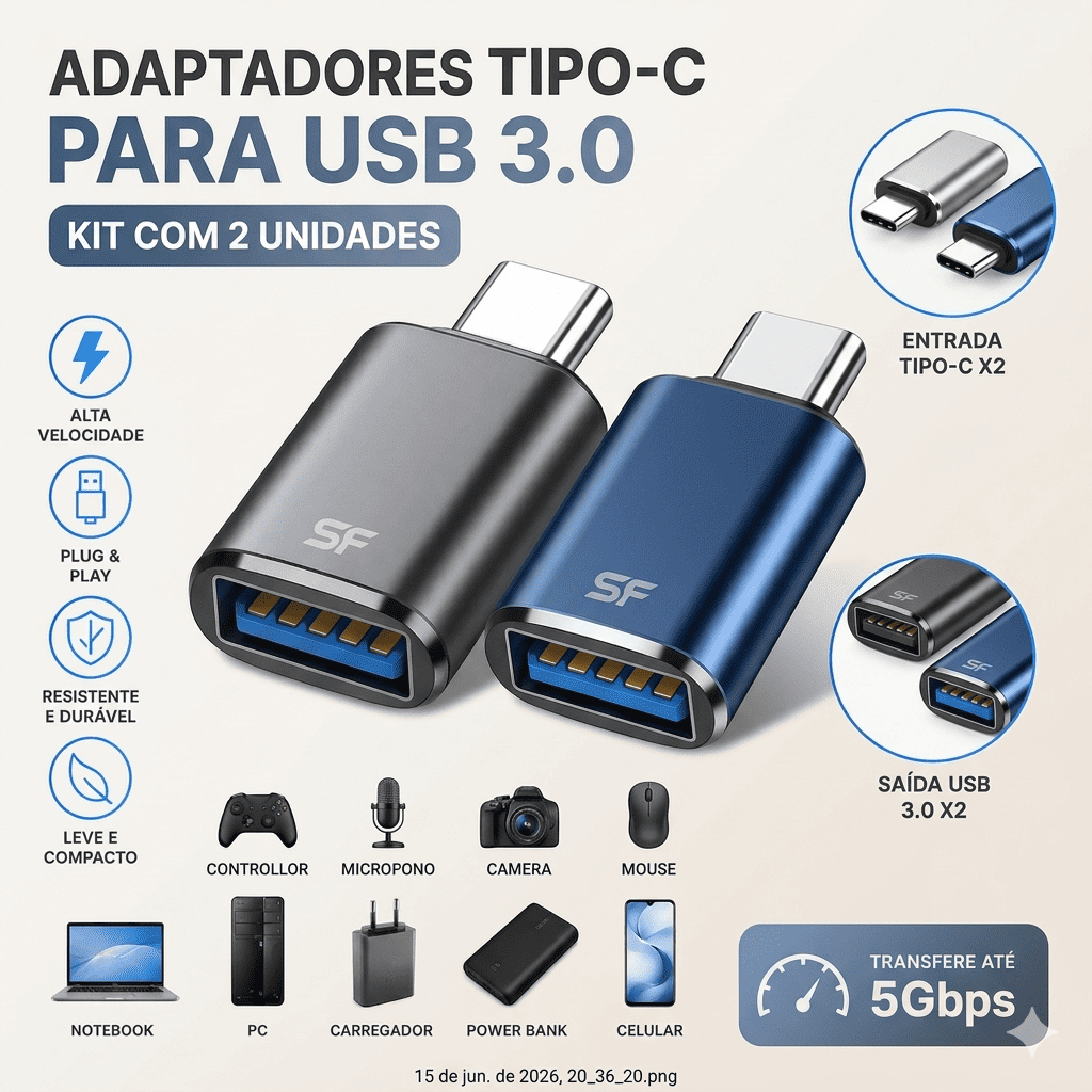 Kit Adaptador OTG USB Tipo C 5.1 Conversor Macho USB-C Adaptador de Sincronização-de Dados ULTRA RAPIDO