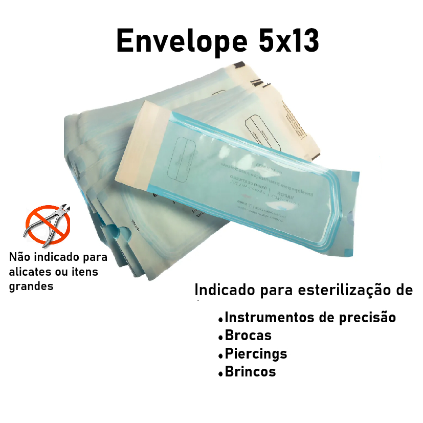 500 Envelopes 5x13 Auto Selante para Esterilização Autoclave