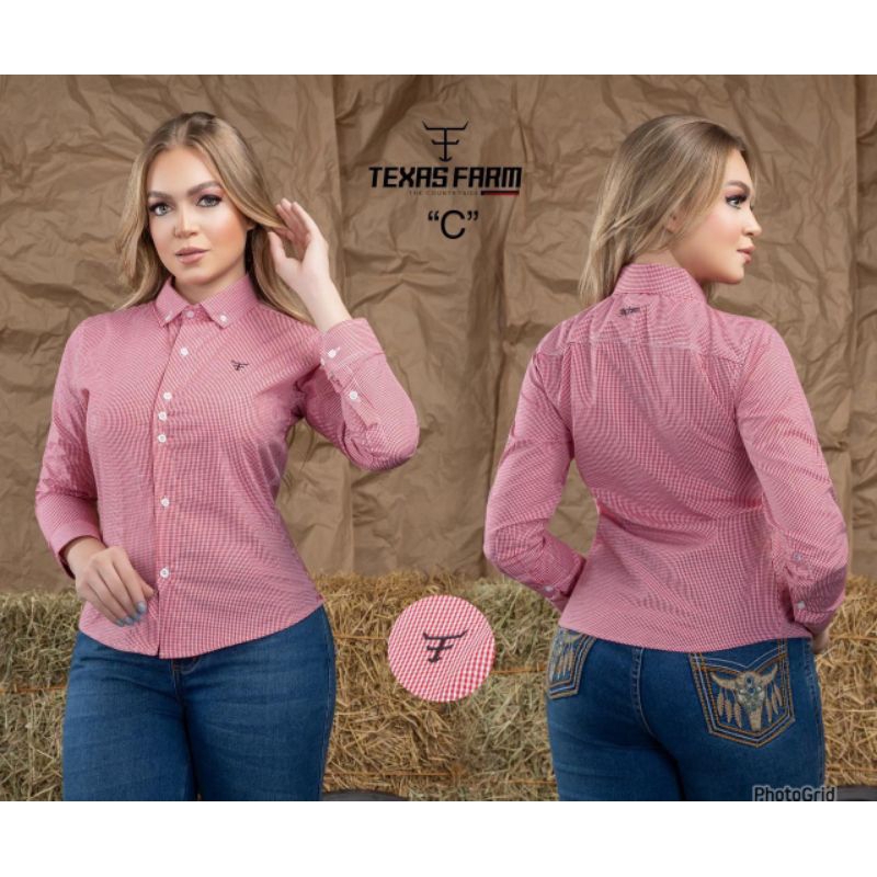Camisa Feminina Manga Longa Country Xadrez Confortável do P ao GG