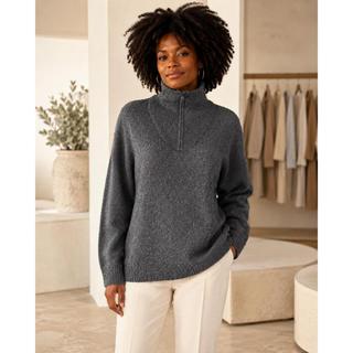 LUKABOUTIKE - CASACO SUÉTER FEMININO TRICÔ GOLA ALTA COM ZÍPER ✨