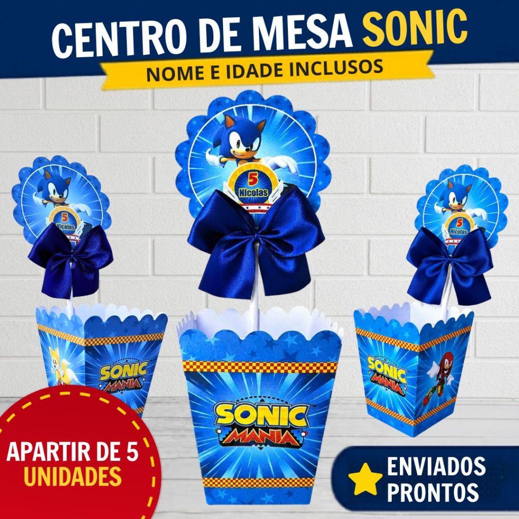 Kit Centro de Mesa Sonic Personalizado | Enfeite de Mesa Cachepo | Lembrancinha Festa Infantil