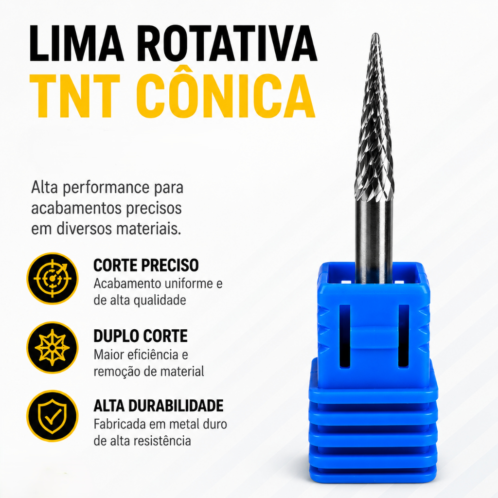 Lima Rotativa TNT Cônica 04x13mm Metal Duro Duplo Corte