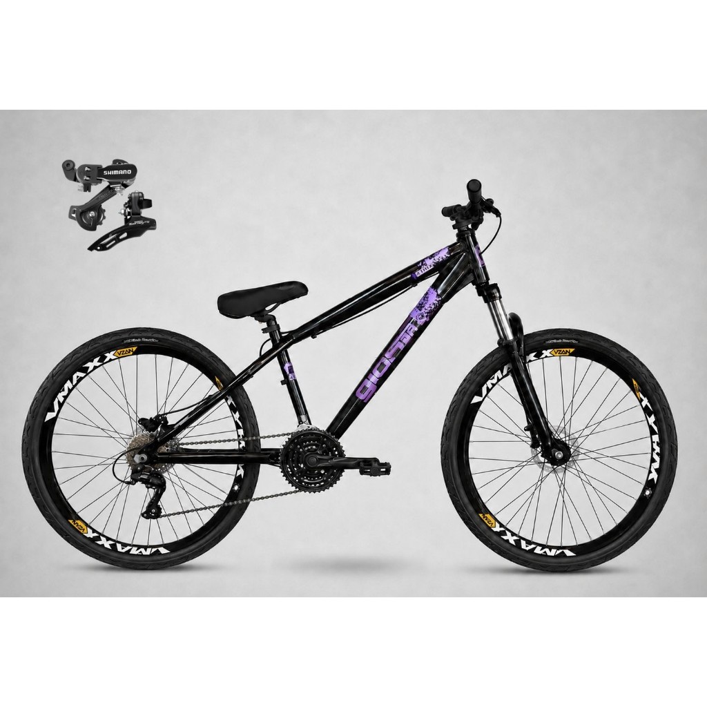 Bicicleta Aro 26 GIOS 4Trix Câmbios Shimano 21v Freio a Disco Freeride Downhill Aro Vmaxx DH Pneu Flame