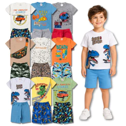 Conjunto Infantil Juvenil Verão Masculino 1 Camiseta + 1 Bermuda Sortido Menino do 1 ao 14