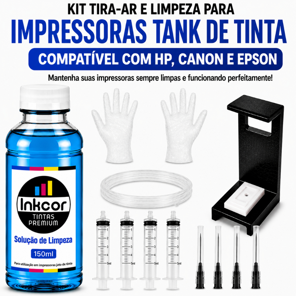 kit De Limpeza Cartucho e Cabeça Impressão Tank Tinta Ecotank MegaTank BulkInk Compatível HP Canon