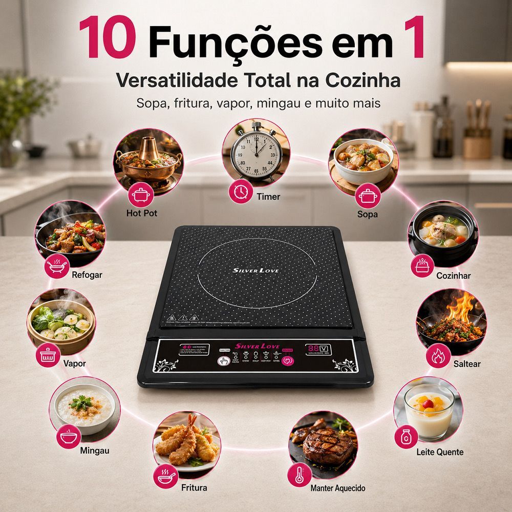 Fogão de Indução 1 Boca Portátil/Cooktop de Indução Painel Touch 2000w 110V