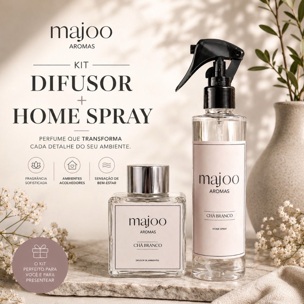 Combo Kit Presente Aromatizante Difusor de Aromas com Varetas 100ml + Home Spray 250ml - Perfume e Sofisticação