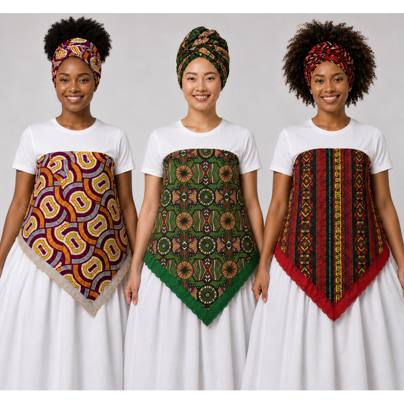 Conjunto Estampado Pano da Costa e Pano de Cabeça (Ojá) Oxford - Umbanda Candomblé