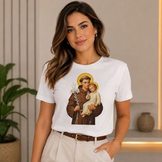 Camiseta Santo Antônio Católica Estampada Unissex Algodão Premium Confortável Moderna Lançamento Envio Imediato