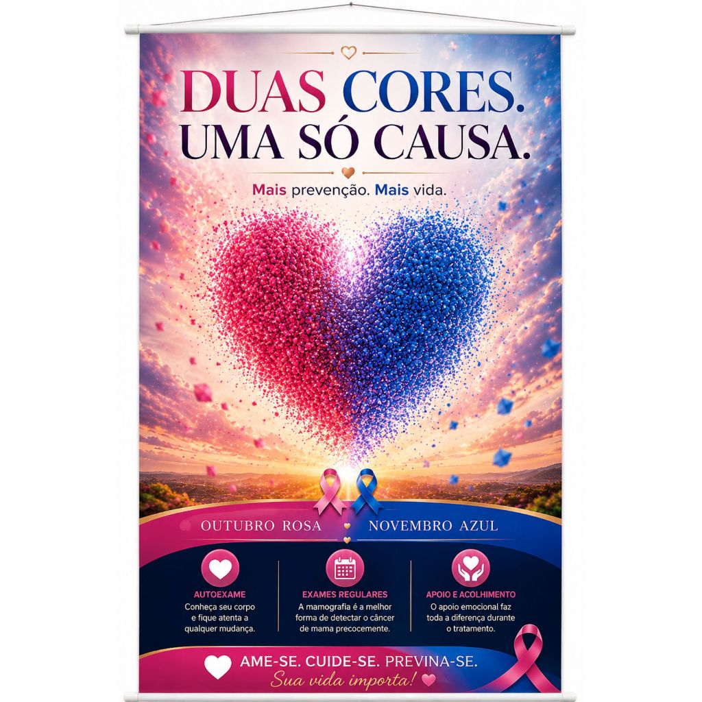 Banner Outubro Rosa Novembro Azul Saúde Preventiva produzido em lona. Cartaz Hospital Eventos Empresas Clinica Pub1123