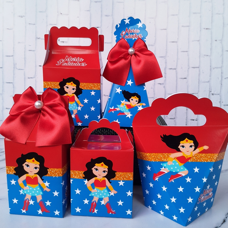 PEGUE E MONTE Kit Caixinhas Personalizadas Lembrancinhas A Mulher Maravilha Baby Lembrança Festa Aniversário